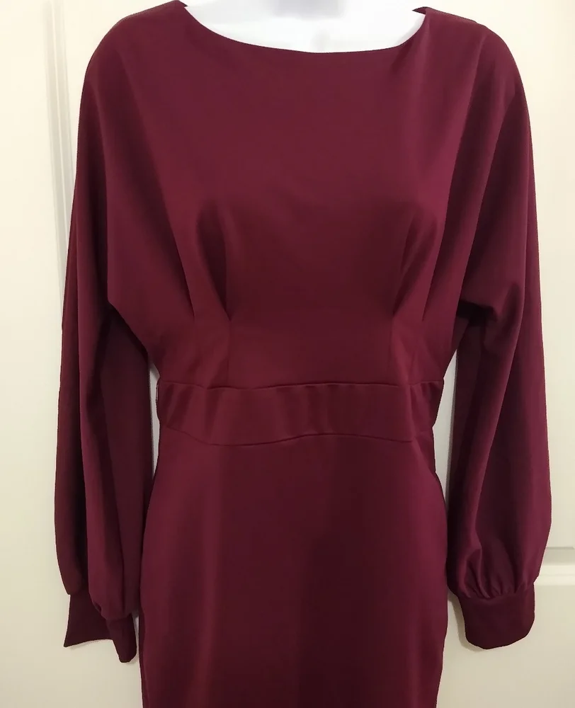 NEW Burgundy Solid Career & Sexy Form Fitting Bodycon Dress Lady's M - Picture 7 of 11